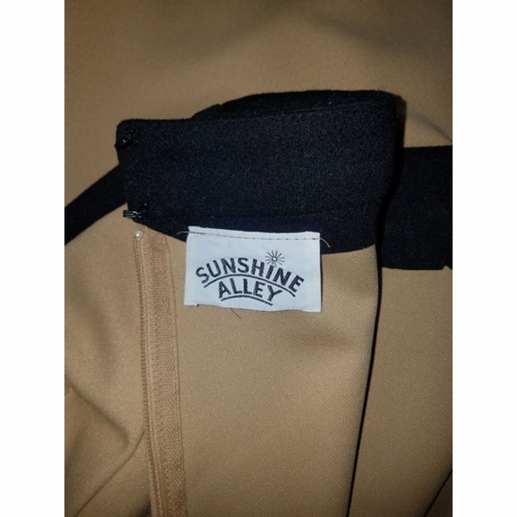 Vtg 70s Tan Black Trim Shift Dress M - Picture 7 of 7